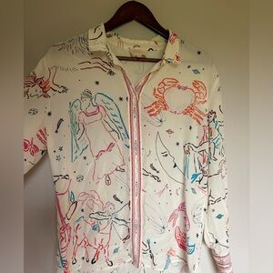 Sezane zodiac astrology silk button down top 44